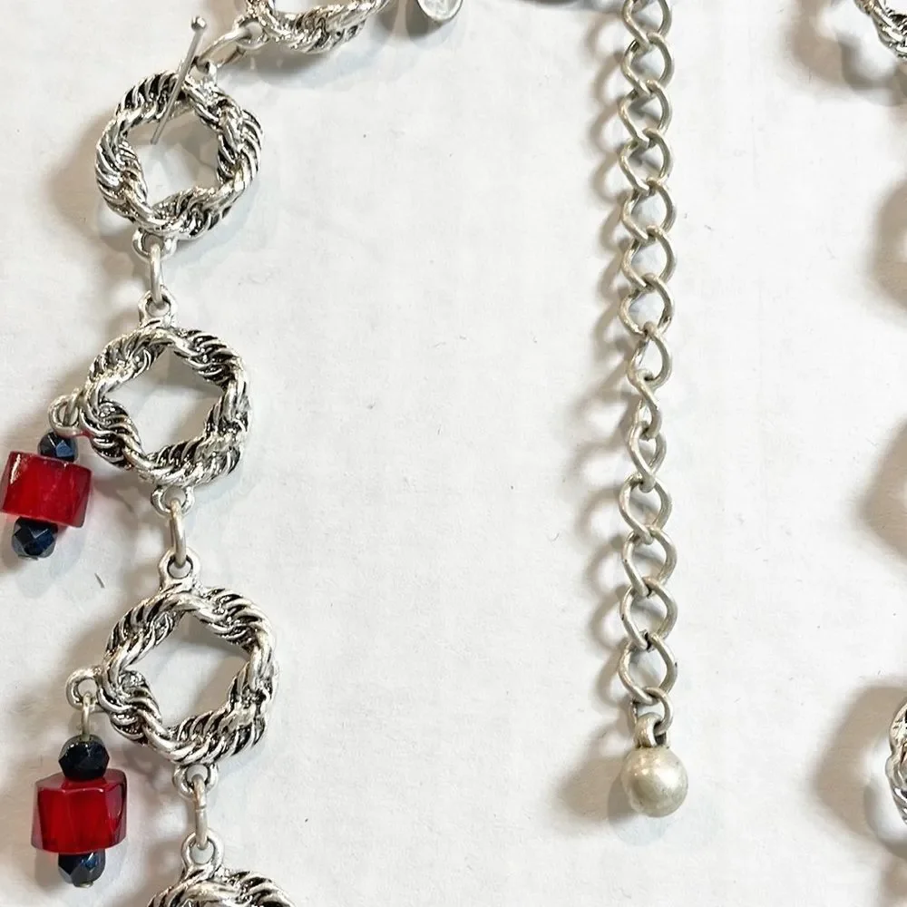 Chico's Vintage Women’s Necklace Silver-tone Red‎ Jewel Adjustable Chandelier